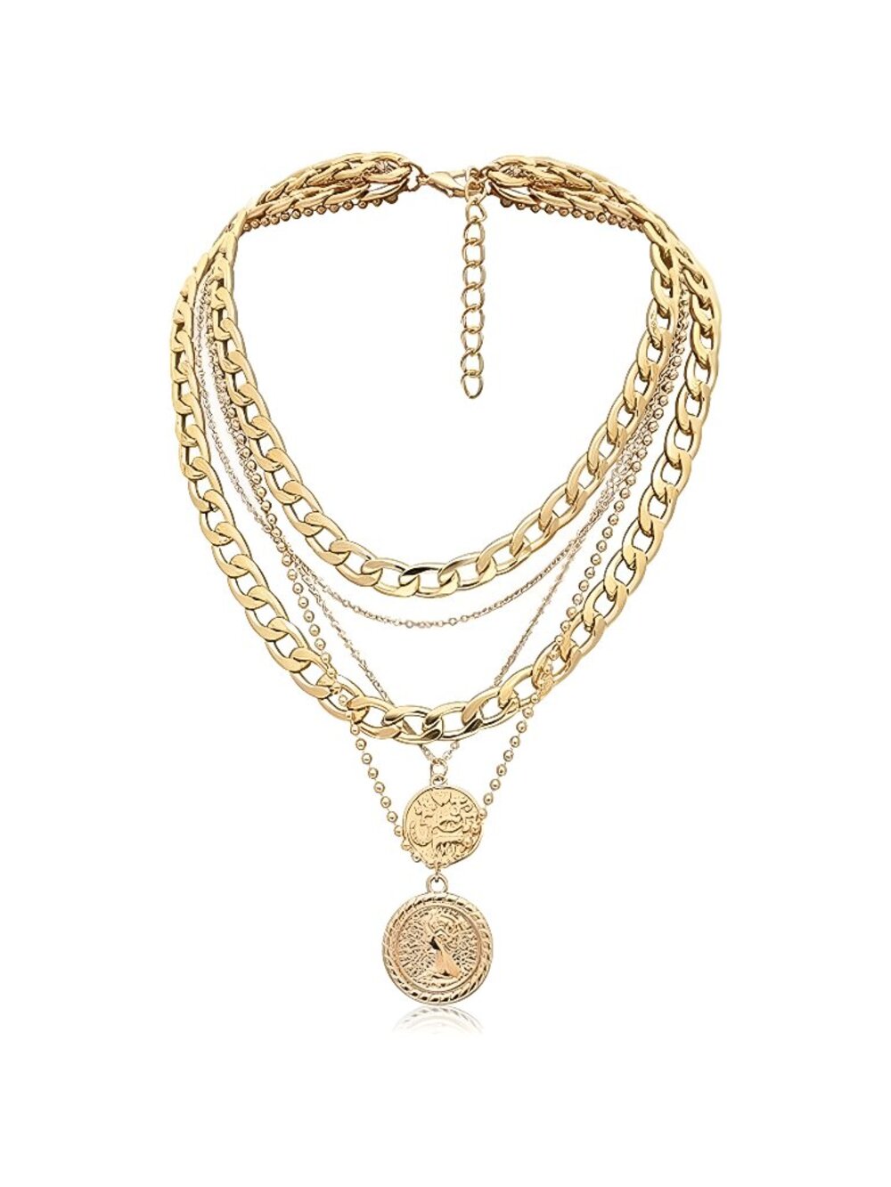 Gold Layered Necklaces for Women Trendy Retro Coin Pendant Necklace